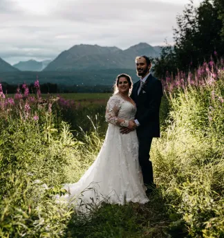 Wedding party on the lawn at Lazy Mountain Acres